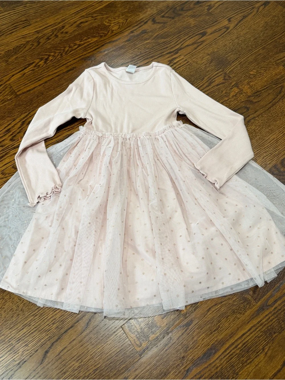GAP toddler, girls Pale Pink Layered Dress with Gold Dot Tulle
